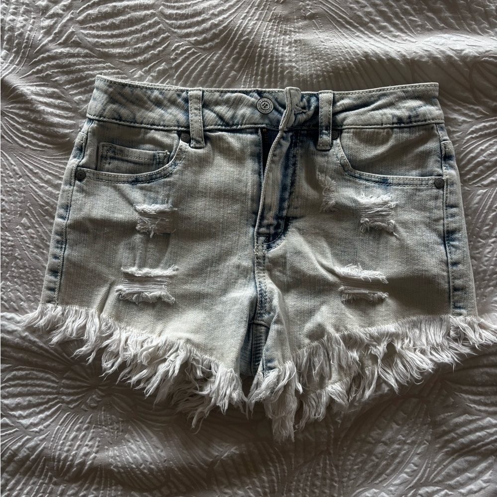 Altar'd State Blue and White Jean Shorts Distressed Frayed Hem